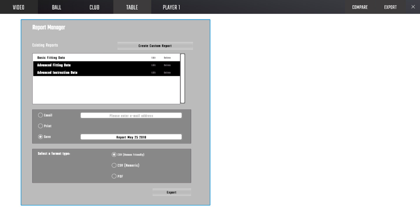 Export Data Screen